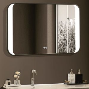 Огледало за баня с LED осветление 90х60 см с нагревател и черна рамка ICL 1822