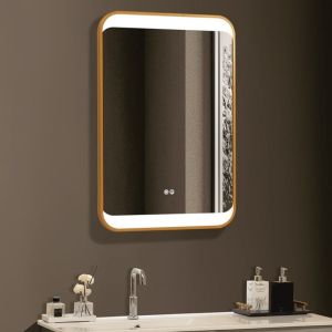 Огледало за баня с LED осветление 60х90 см с нагревател и златна рамка ICL 1823