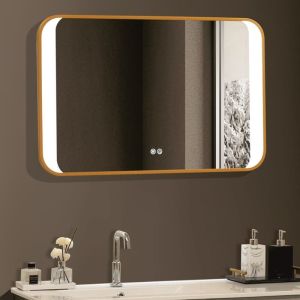 Огледало за баня с LED осветление 90х60 см с нагревател и златна рамка ICL 1824