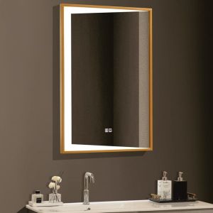 Огледало за баня с LED осветление 60х90 см със златна рамка и нагревател ICL 1819