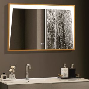 Огледало за баня с LED осветление 90х60 см със златна рамка и нагревател ICL 1820