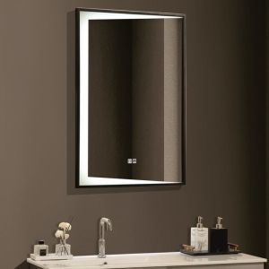 Огледало за баня с LED осветление 60х90 см с черна рамка и нагревател ICL 1817