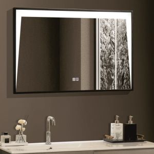 Огледало за баня с LED осветление 90х60 см с черна рамка и нагревател ICL 1818