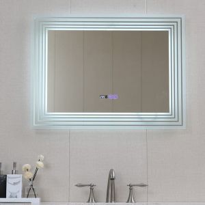 Огледало за баня с LED осветление 80х60 см с нагревател и часовник ICL 1816