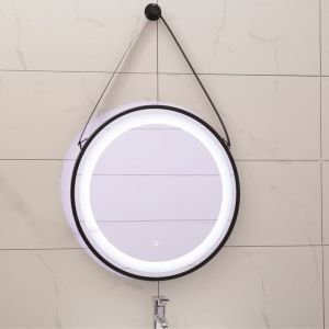 Огледало за баня с LED осветление 60х60 см с черна рамка и колан за окачване ICL 1398