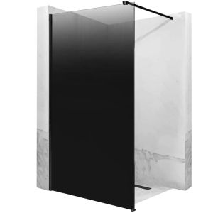 Стационарен параван за баня REA AERO OMBRE BLACK 90/100/110/120 см с 8 мм черно стъкло и черен профил