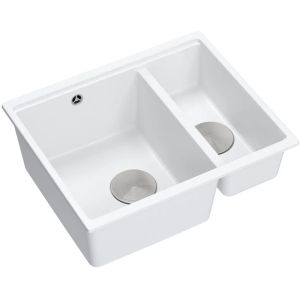 Бяла двойна гранитна кухненска мивка REA LOGAN 150 WHITE 56х46х22 см 