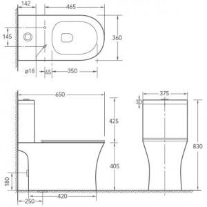 Сив матиран моноблок RIMLESS с хоризонтално оттичане ICC 7937MG