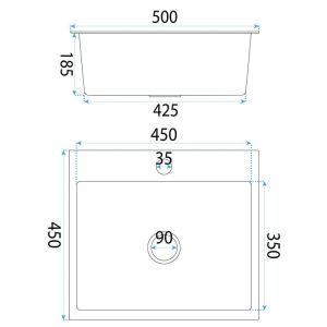 Черна мивка за кухня от неръждаема стомана за вграждане LEO 50 BLACK 50х45 см