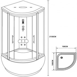 Хидромасажна душ кабина с дълбоко корито и парогенератор ЛЮБОВ 100х100 см с 5 мм тонирано стъкло ICSH 701-1