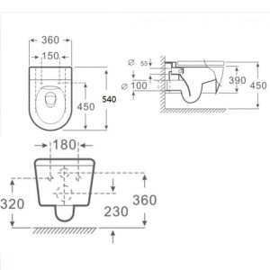 Черна окачена тоалетна чиния с вградено биде ICC 3755B BIDET