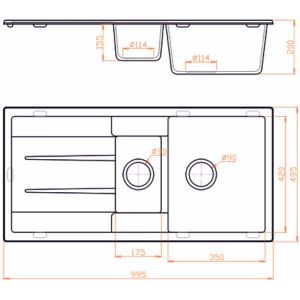Сива гранитна кухненска мивка 100х50х18 см ICSG 8201 GRAY