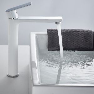 Бял висок смесител за мивка за баня ХАНА ICF 1180505 WHITE