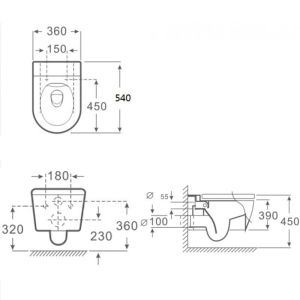 Окачена тоалетна чиния без ринг с вградено биде ICC 3755W BIDET