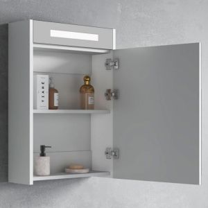 Горен огледален PVC шкаф за баня 38 см с LED осветление ICMC 4650-40