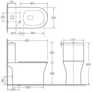 Златен мноблок RIMLESS със задно оттичане ICC 7937 GOLD
