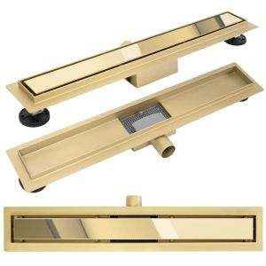 Златен линеен подов сифон NEOX GOLD 50/60/70/80/90/100 см за монтаж на плочка и въртяща основа
