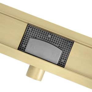 Златен полиран лентов подов сифон NEOX GOLD 50/60/70/80/90/100 см за монтаж на плочка и въртяща основа