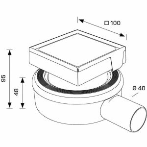 Подов рогов сифон за баня MICRO DRAIN 10х10 см за монтажна плочка