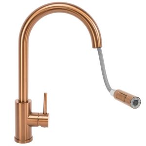 Матиран меден смесител за кухненска мивка FRESH BRUSHED COPPER с изтеглящ се чучур