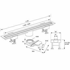 Линеен подов сифон за баня DOUBLE FACE Stainless 50 см с възможност за поставяне на плочка