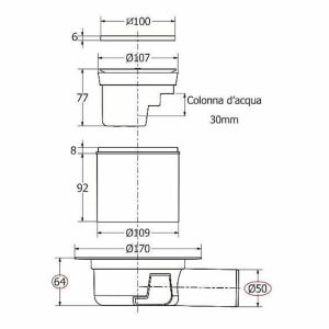 Подов рогов сифон за баня 10х10 см с клапа EAST-DRAIN