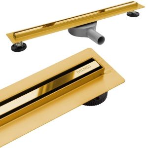 Златен линеен подов сифон BALNEO PROLINE SLIM MIRROR GOLD 60/70/80 см с въртяща основа