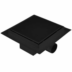 Черен подов сифон за баня CASCADA DUO BLACK 15х15 см с възможност за монтаж на плочка