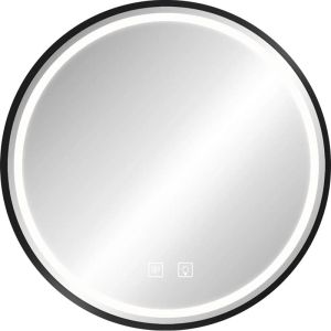Огледало за баня с черна рамка и LED осветление 60х60 см с функция против изпотяване REA MMJ60 BLACK