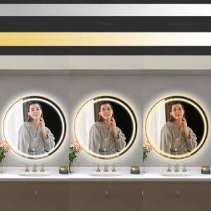 Огледало за баня с рамка розово злато и LED осветление 50х50 см с функция против замъгляване REA MMJ50 ROSE GOLD