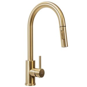 Златен матиран смесител за кухня REA FRESH BRUSHED GOLD с изтеглящ се 2-функционален чучур