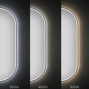 Огледало за баня с черна рамка REA OVL с LED осветление с функция против изпотяване 50х100 см