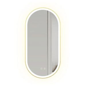 Огледало за баня REA OVL с LED осветление с функция против изпотяване и златна рамка 50х100 см
