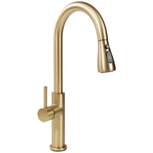 Златен смесител за кухня REA NEST BRUSHED GOLD с изтеглящ се 2-функционален чучур