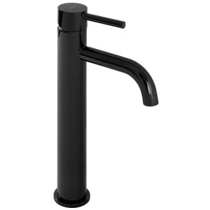 Висок черен гланциран смесител за мивка за плот за баня LUNGO BLACK