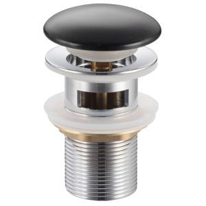 Черен клик сифон за мивка за баня с преливник BALNEO A BLACK с порцеланова капачка