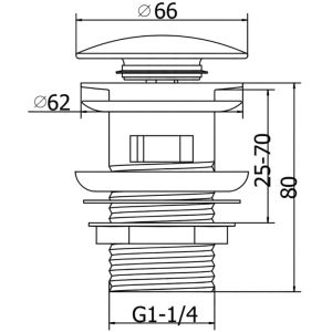 Клик сифон за умивалник за баня с преливник с черна порцеланова капачка BALNEO A BLACK